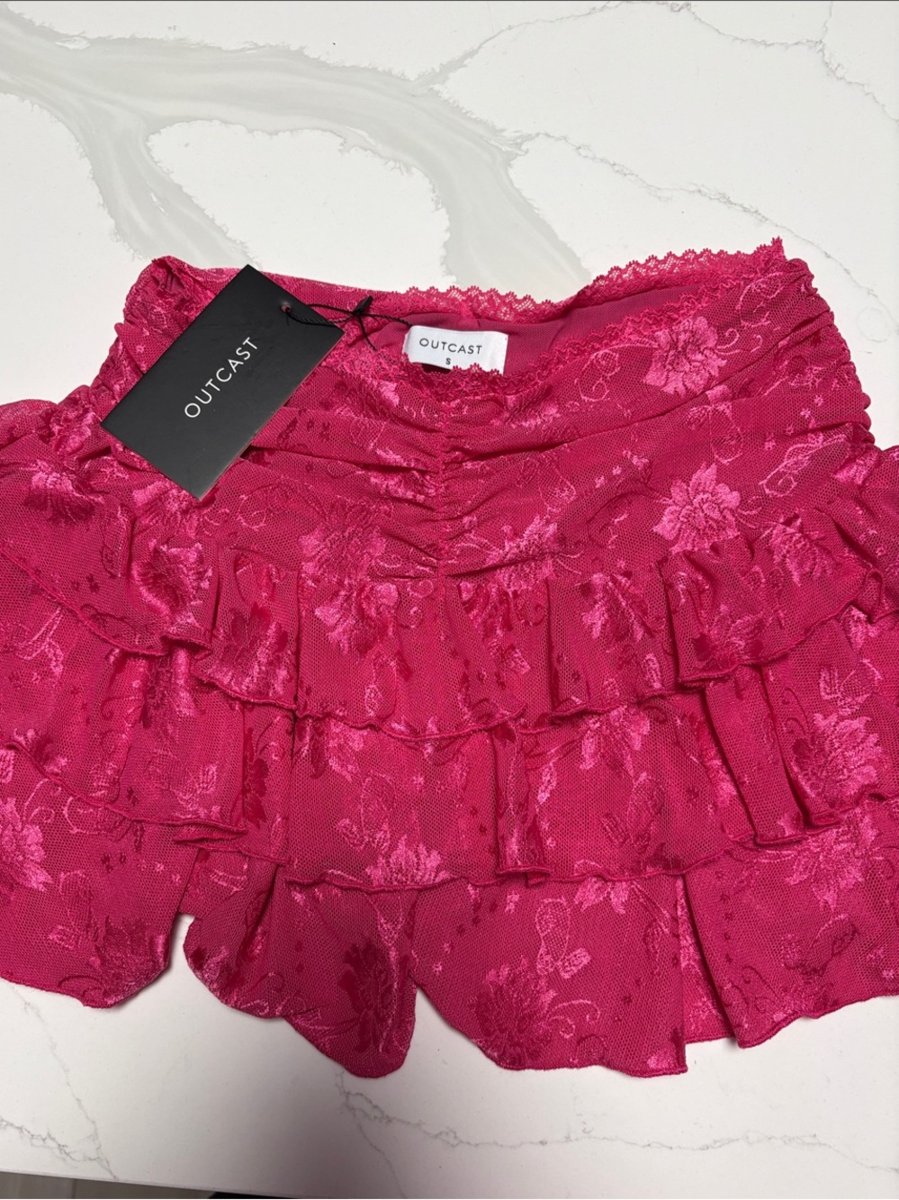 Outcast Pink Ruffle Tiered Mini Skirt
